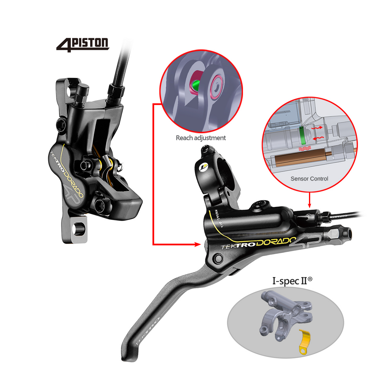 TEKTRO HD-E725 4 Pistons Hydraulic Brake Set with 203mm Disc Brake Rotor